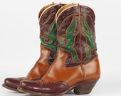 Beautiful vintage Acme wing tip leather cowboy boots with cut outs, circa 1950's.....