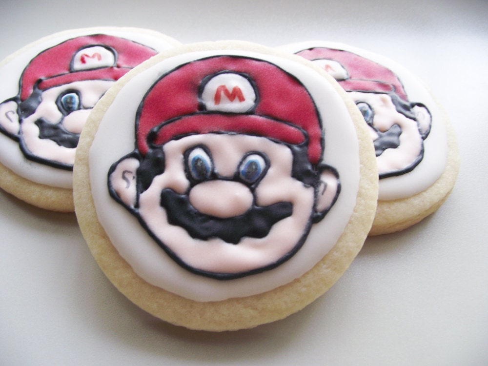 Mario sugar cookie, Mario Theme Birthday Party cookies , 1 dozen