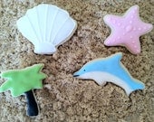 Beach Wedding Cookie favor, wedding favor - dolphin, shells,palm tree, starfish - 2 dozen