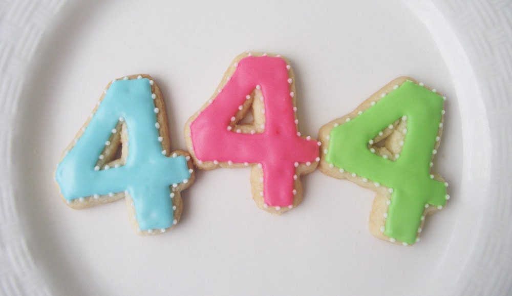 Birthday Number Cookie, Kids Birthday Party favor - number four sugar cookie - 1 dozen