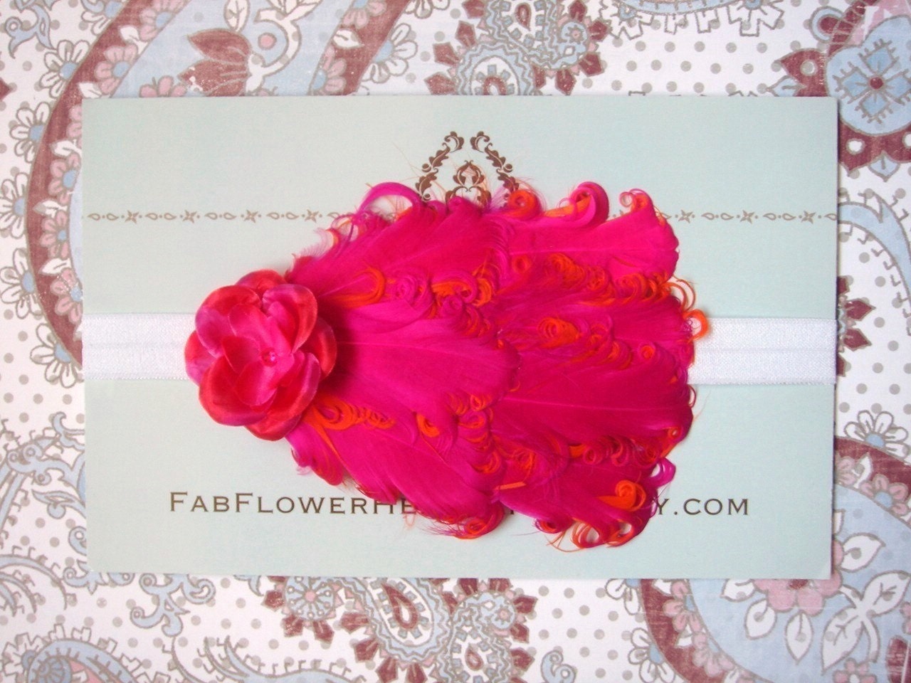 Pink and Orange Feather Headband - All Sizes - Baby Headband - Adult Headband