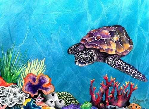 Watercolor Painting - Sea Turtle Ocean Wildlife Art