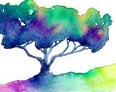 Watercolor Painting - Rainbow Hue Tree - Modern Contemporary Art
