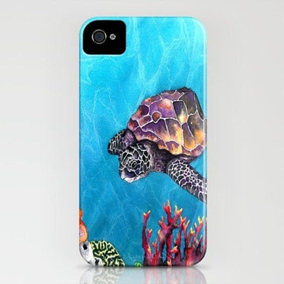 iPhone Sea Turtle Case - Ocean Life Watercolor Painting - Brazen Art Cell Phone Cover - iPhone 5 iphone 4 4s iphone 3g Case