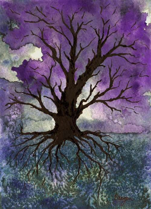 Watercolor Painting - Gothic Tree of Life Landscape Art Print