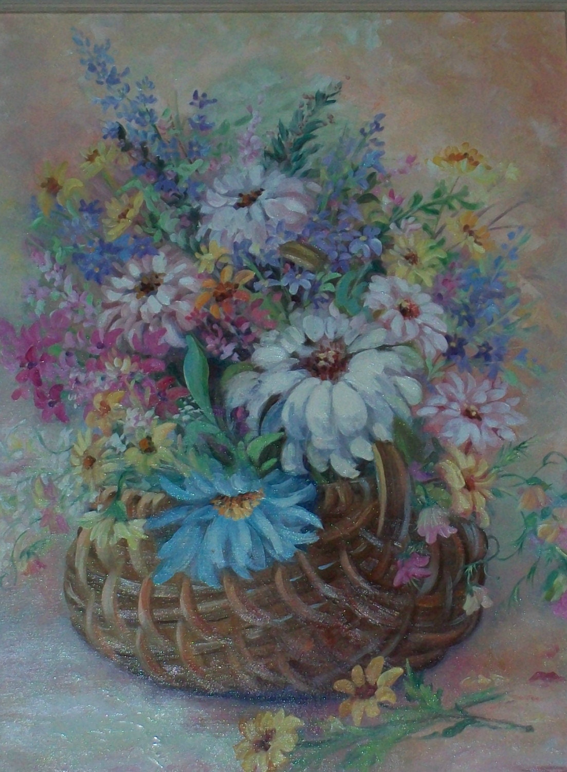 Items similar to Basket of Flowers Painting on Etsy