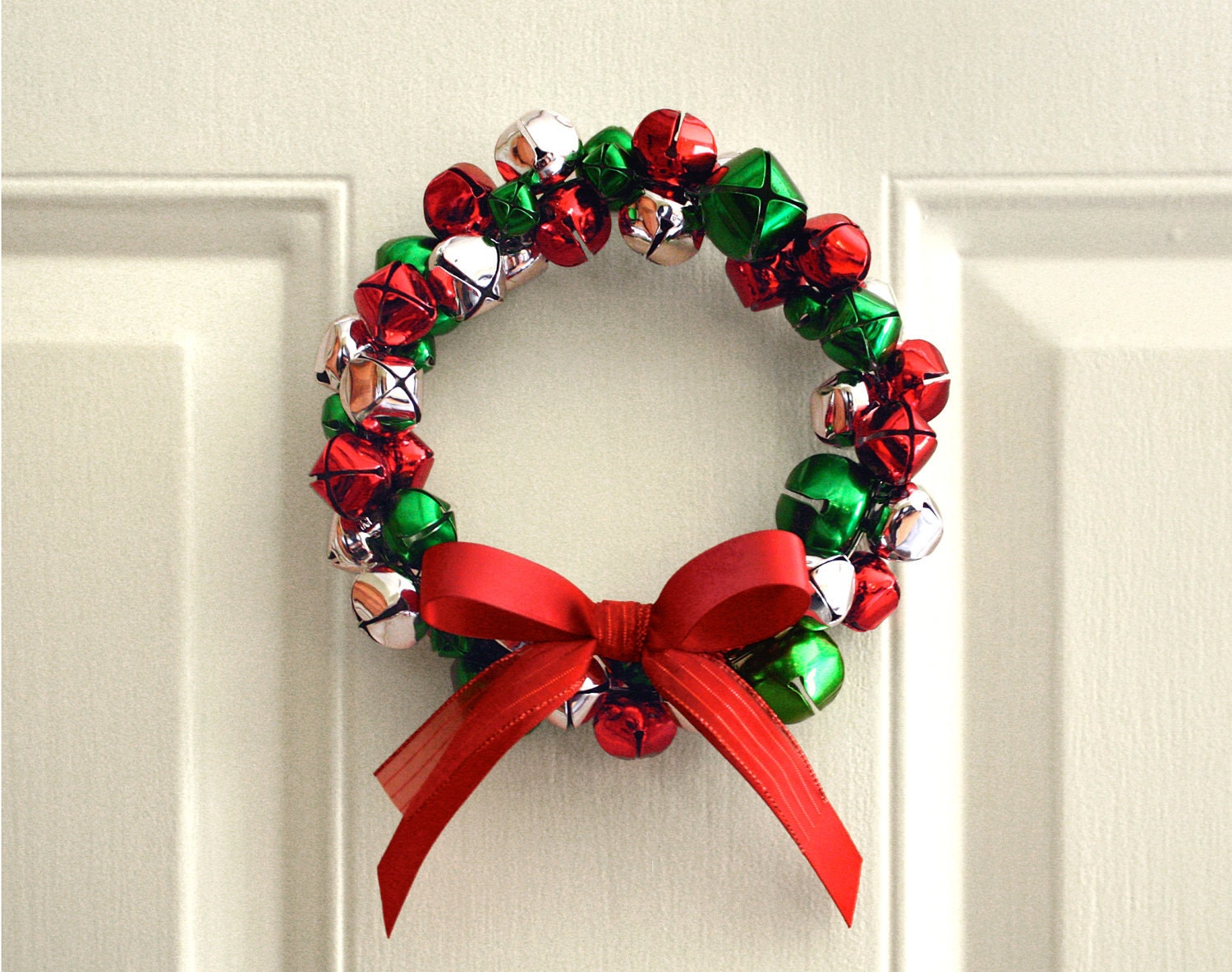 5.5" Silver, Red and Green Jingle Bell Wreath