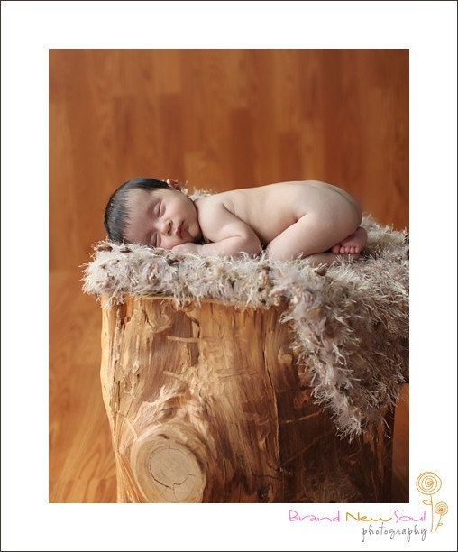 Shaggy, Thick Fur Baby Photo Prop Texture Mini Blanket 'Pecan' PuffPelt Rug (Hand Knit Faux Sheepskin) in Maple Brown Sugar Neutrals