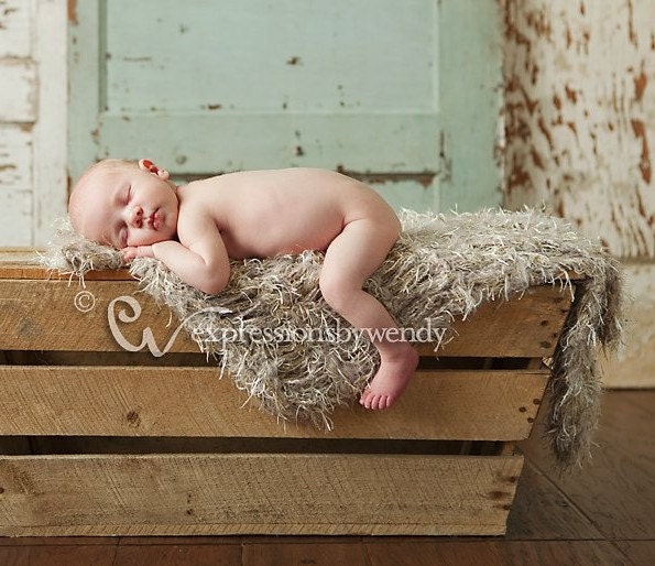 Neutral Baby Blanket Newborn Photography Prop. Fur Look Shaggy Texture Photo Props Rug. 2x2 Thick 'Wholesome' PuffPelt in Taupe, Cream