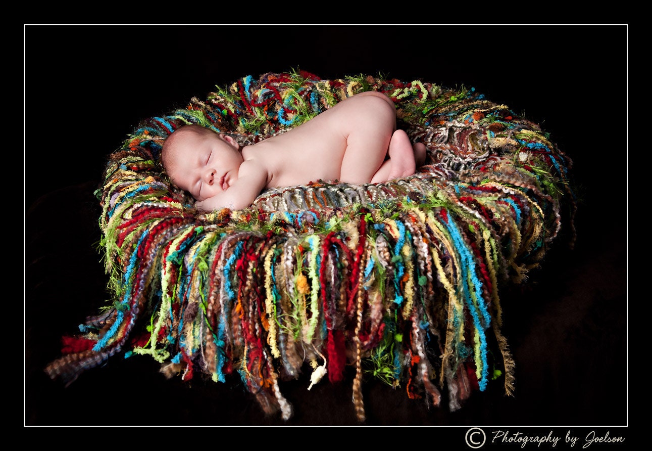 Colorful Fringe Blanket Baby Photography Prop AND Photo Prop HAMMOCK, 'Medley' Chunky Texture for Newborn Infants
