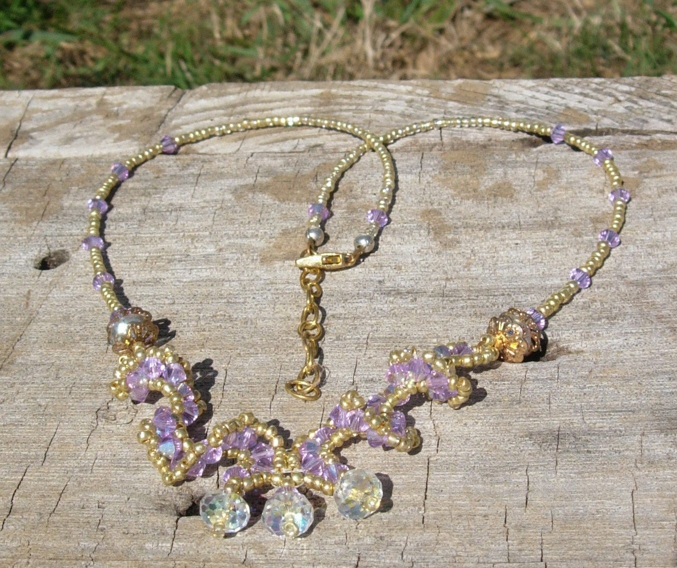 Purple Beadwork Necklace with Gold Accents