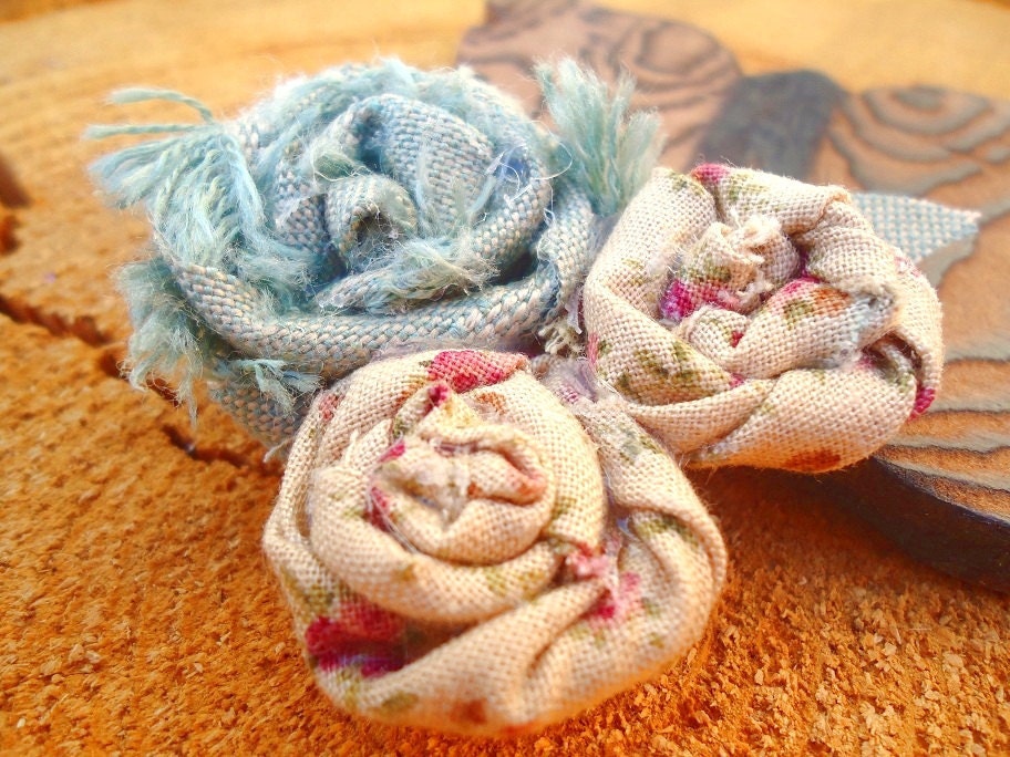 Fabric Flower Brooch - Small Shabby Chic Brooch
