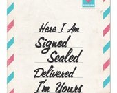 Typography Art - Signed Sealed Delivered - a music inspired airmail love letter print