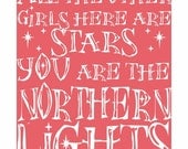 Typography Art Print - Northern Lights - in coral pink