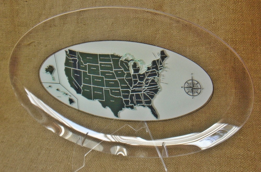 SALE 20% OFF Vintage Mirrored USA Map Souvenir Platter
