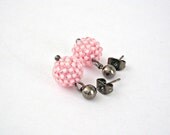 Tiny soft pink beaded beads gunmetal earrings