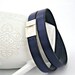 Navy blue leather bracelet double wrapped with magnetic clasp