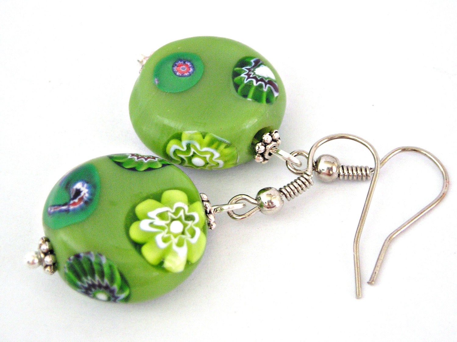 Grass green murano glass earrings