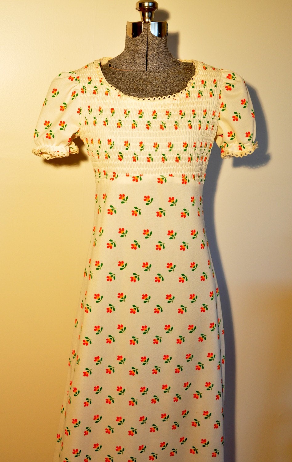 SALE- Maxi Floral Cream 1970's Dress SEARS Brand