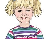 Custom illustrated Child Portrait - Personalized, Keepsake, 11x14, Print