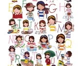 Girl Alphabet Poste- Back to school, School Room Decor, Girl's Room Art, Nursery Art