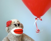 Organic Sock Monkey Doll - Organic Cotton Fill, Eco-Friendly, Handmade, Children's Toy, Stuffed Animal, Girl
