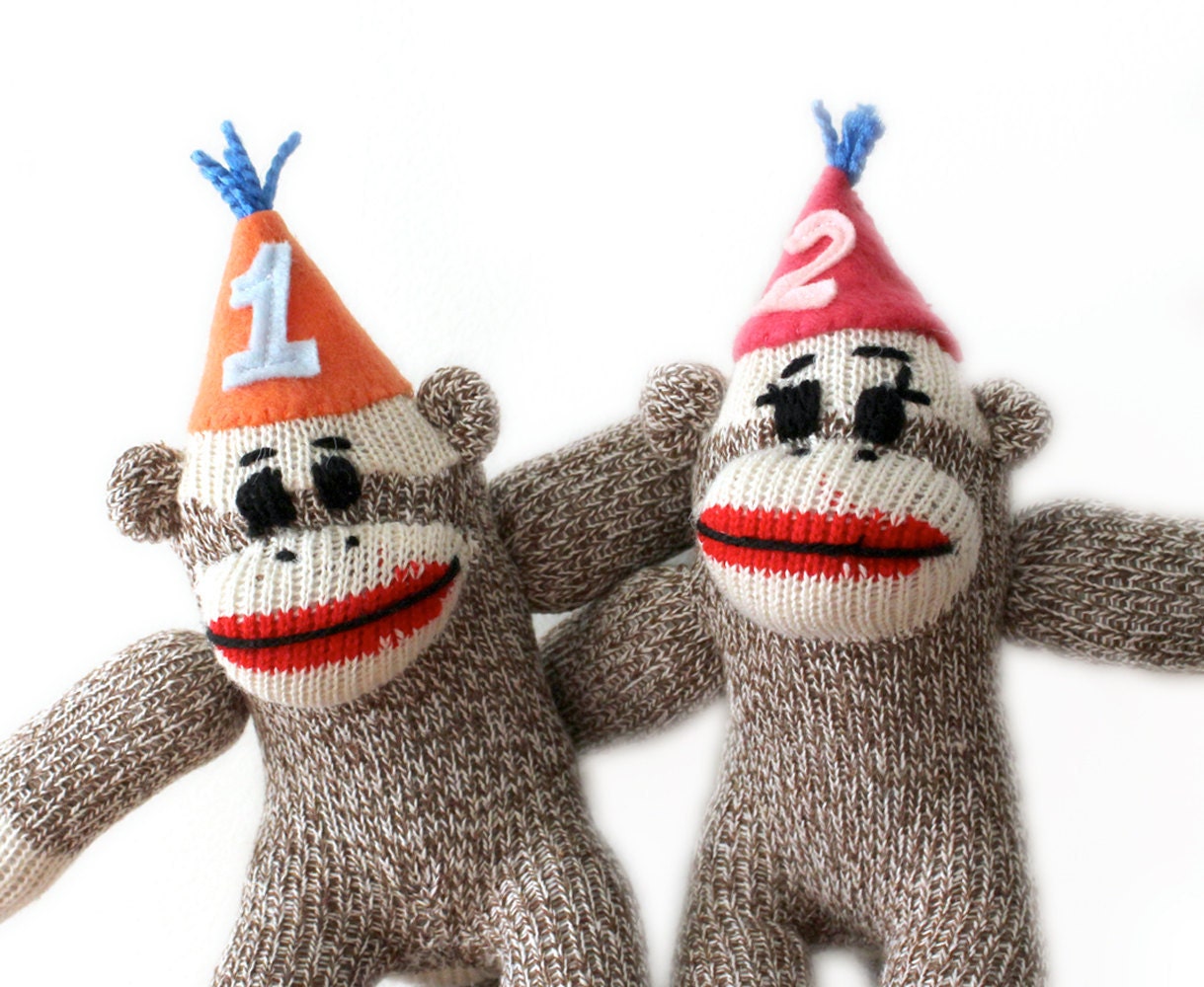 Sock Monkey Birthday Cake Topper - Girl Sock Monkey Birthday Party, custon kids birthday, Gift topper
