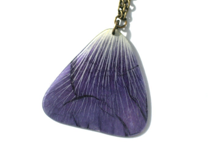 Blue Flower Necklace Hollyhock - white and yellow - botanical jewelry - pendant made of a real pressed petal (1.4 x 1.8 inches) brass