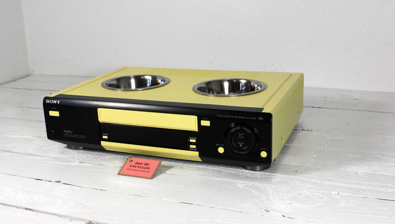 Upcycled VCR Pet Feeder