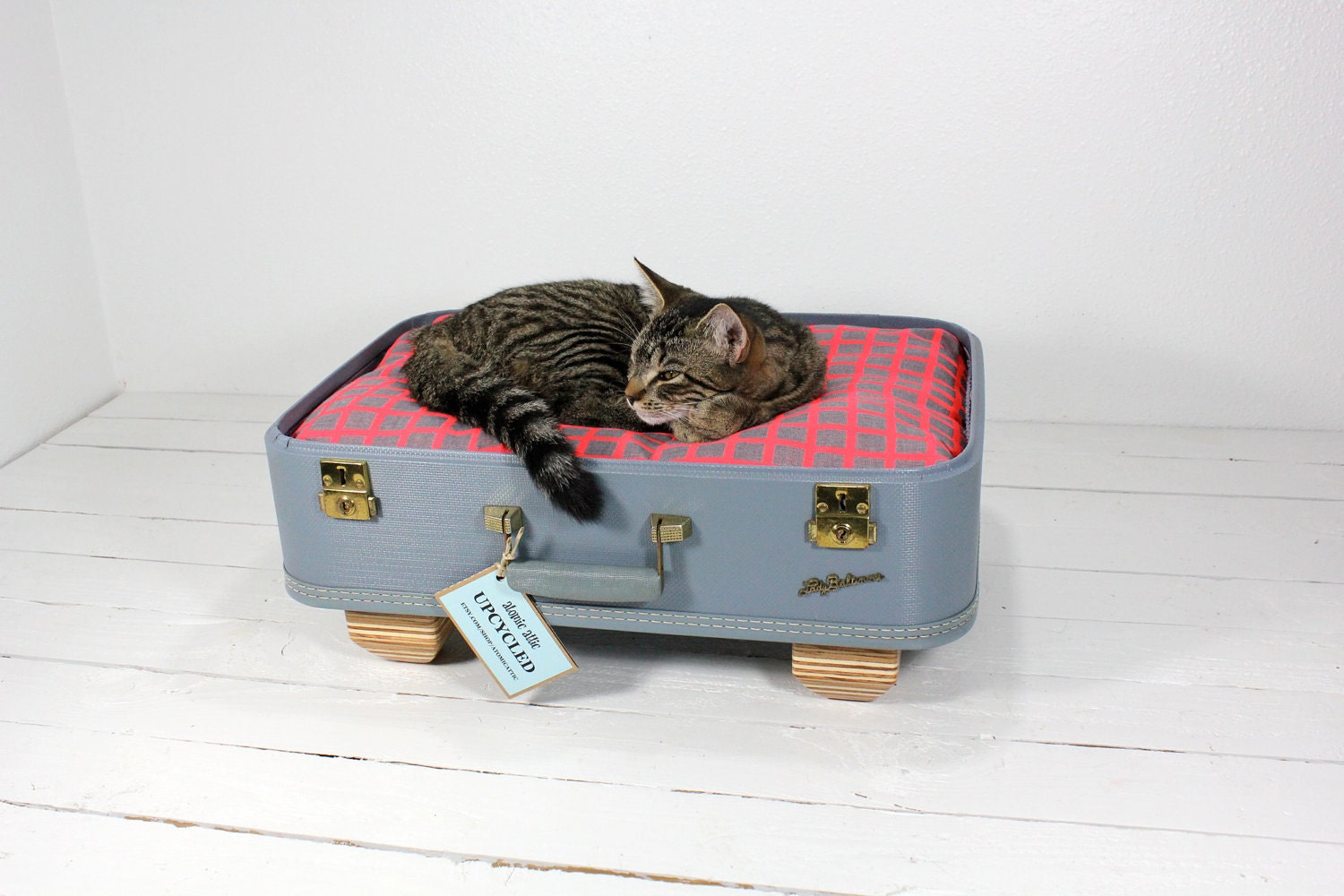Upcycled Suitcase Pet Bed Handmade Wood Legs
