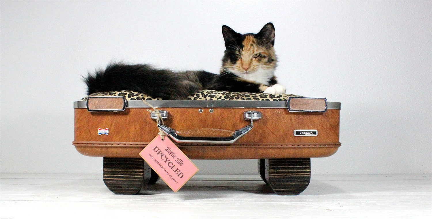 Upcycled Suitcase Pet Bed Handmade Wood Legs