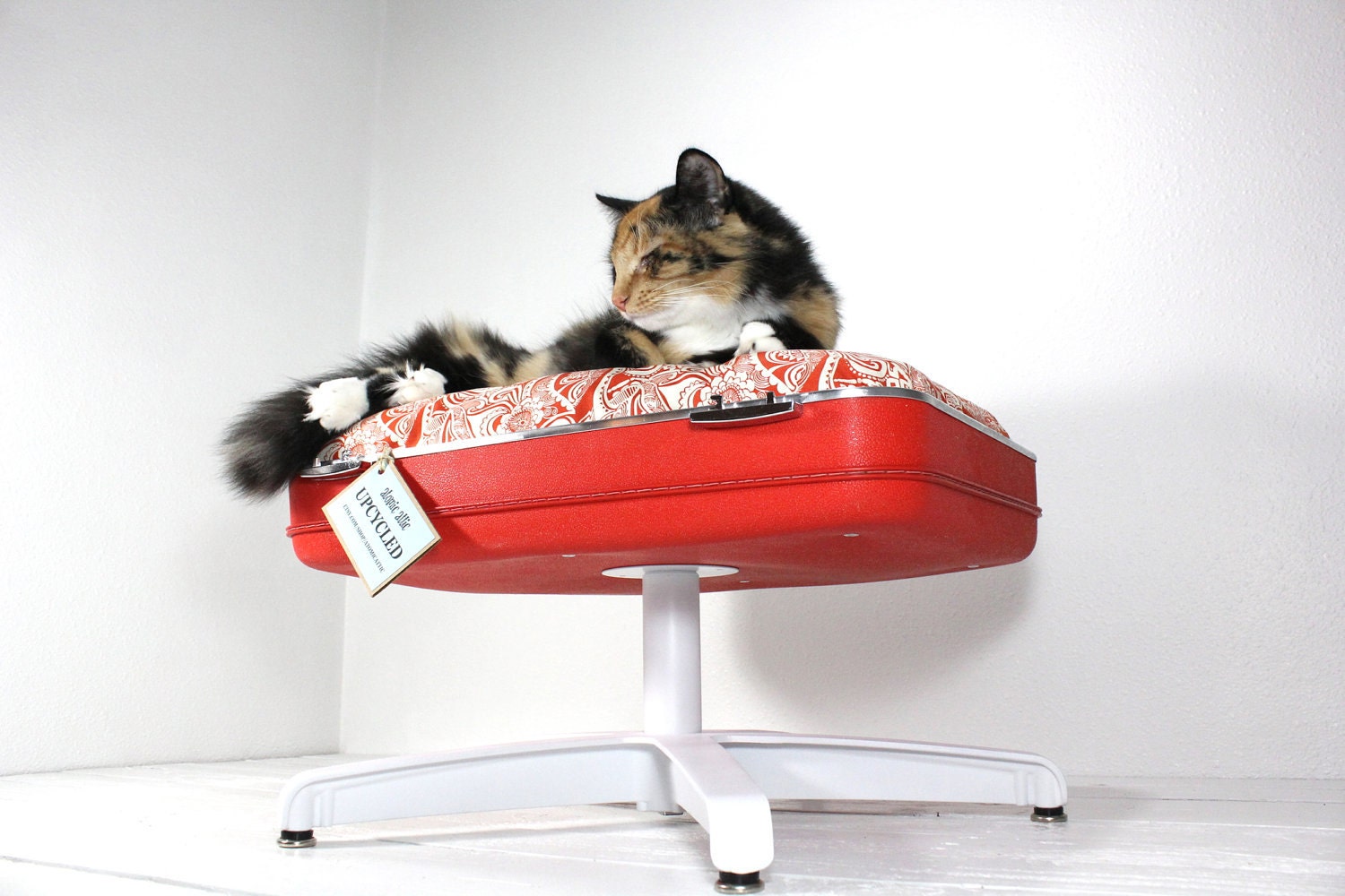 Upcycled Suitcase Pet Bed with Pedestal Base