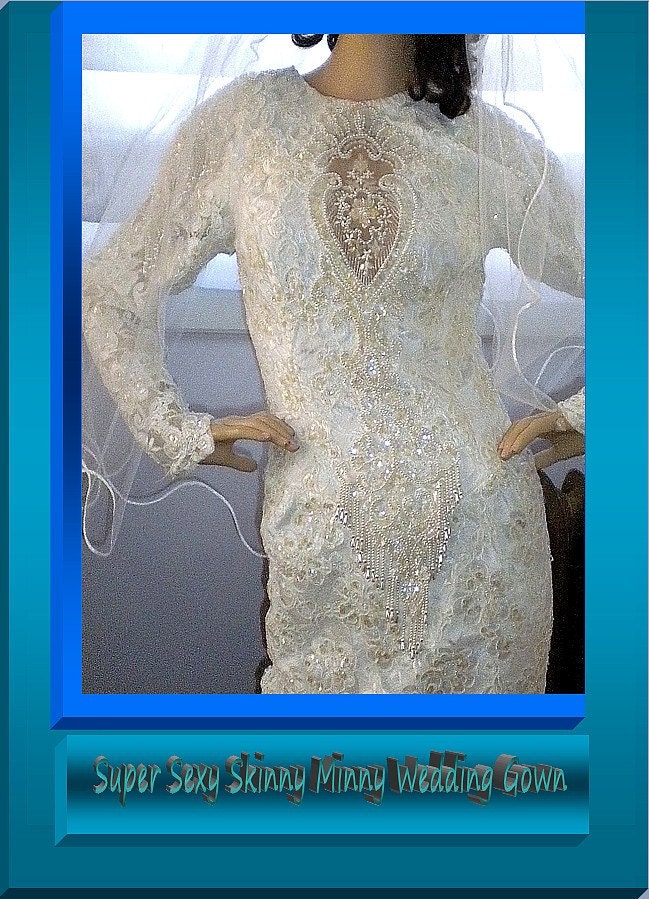 WOW WOW BAM Super Sexy Skinny Minny Wedding Gown Size 6.5 Exquisite Lace and Bead Detail