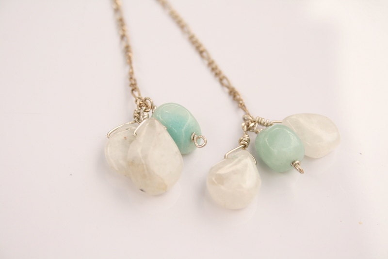 Long Moonstone and Amazonite Earrings
