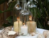 Wedding centerpiece White Triple Wine Bottle Candle Holder Hurricane Lamp