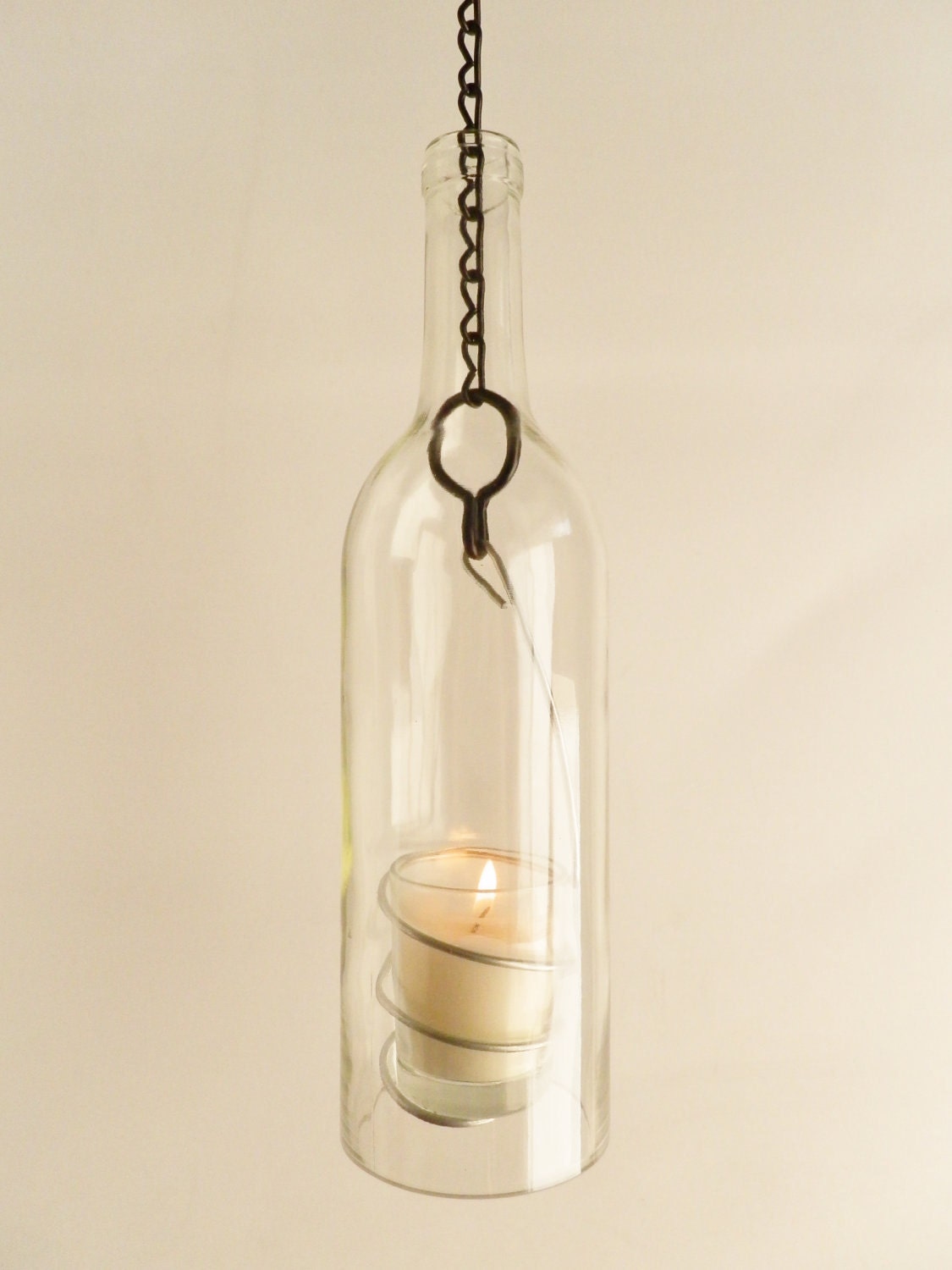 Clear Glass Wine Bottle Hanging Hurricane Lantern
