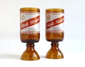 Red Stripe Beer Bottle Goblet Drinking Glasses Set of 2