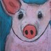 original little pink pig folk art painting on box