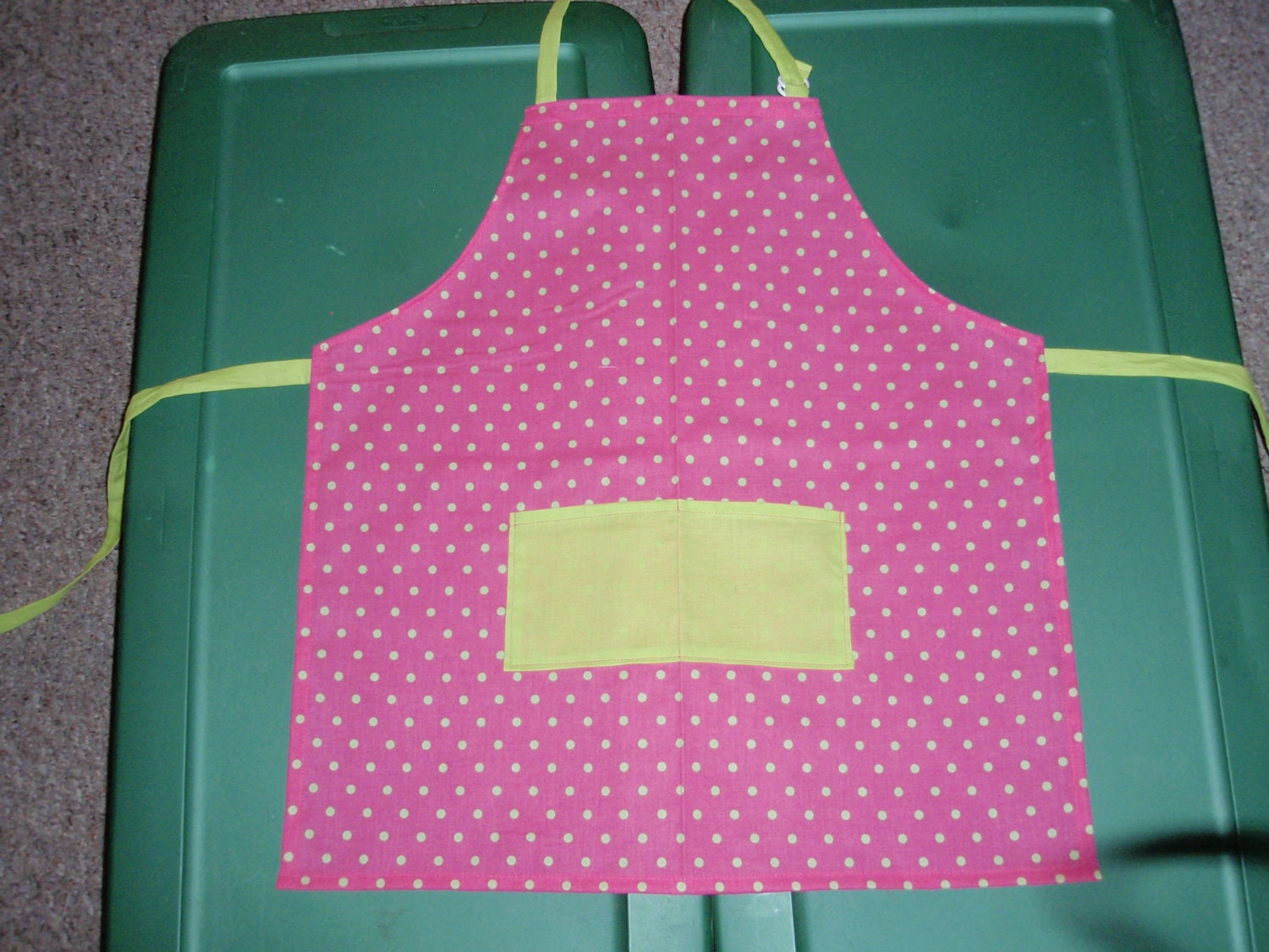 Youth Apron (pink with green polka dots)