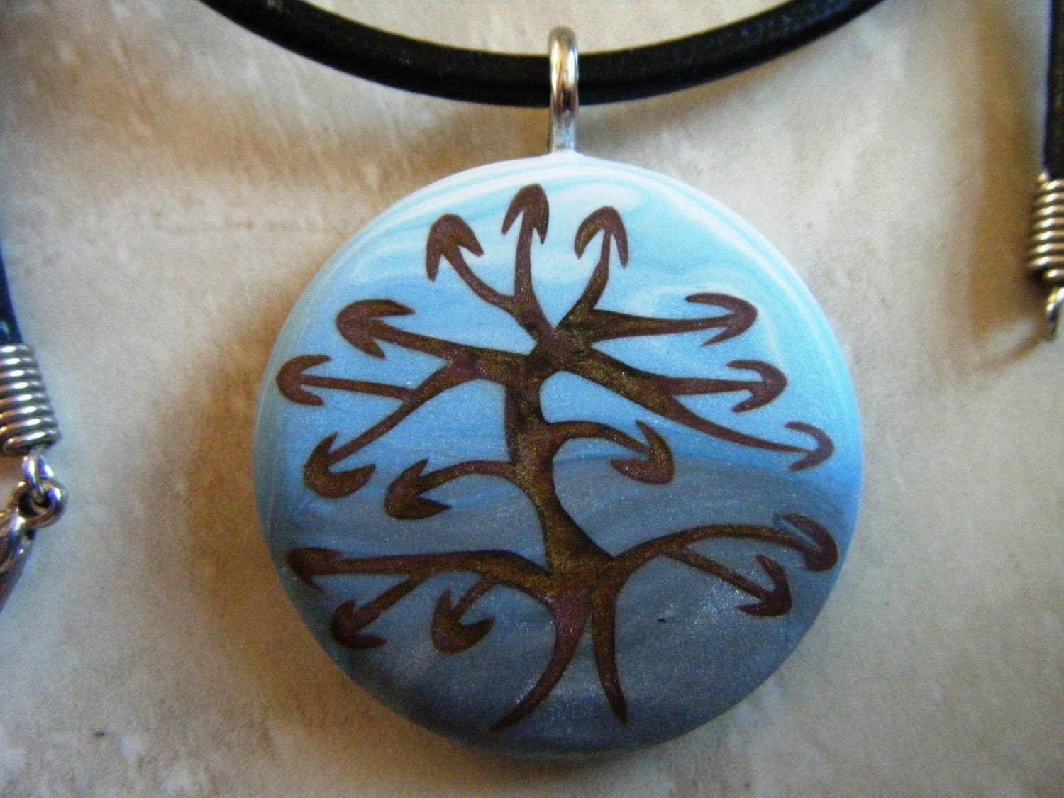 Tree of Life Symbol hand carved Pendant with 3mm Leather Necklace
