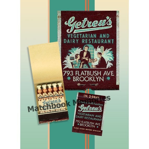 Vegetarian Restaurant Matchbook Print Brooklyn New York 1930s, Home decor, gift