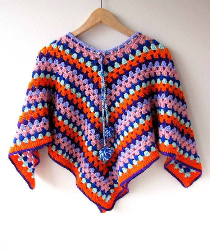 Sale - Girl's Crocheted poncho - size 8 to 10