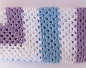 Crocheted Afghan Blanket No. 17 - Blue, soft purple and white