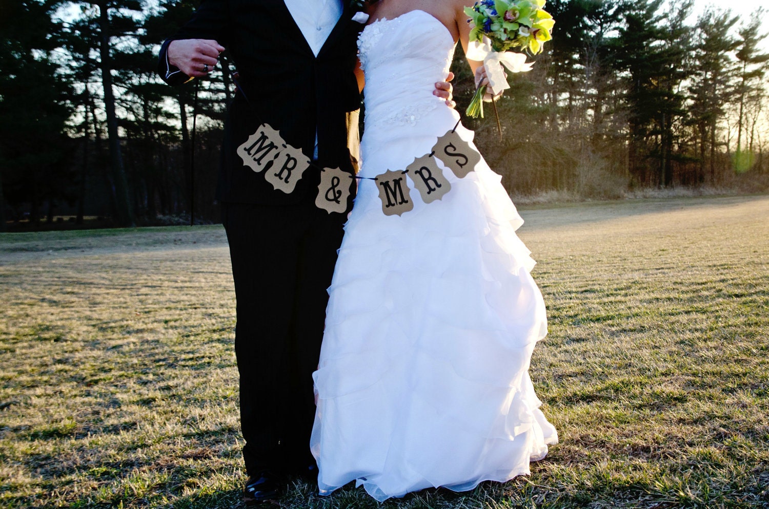 Wedding Banner, Mr & Mrs - photography prop, photo prop, wedding photos, you pick colors, small hand held banner