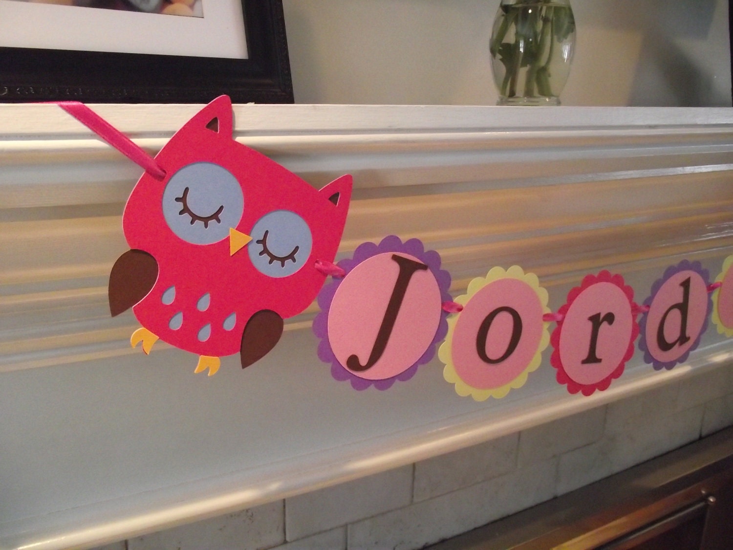 Owl Birthday Banner, SMALL, Bunting, Birthday wall hanging, Birthday Sign, owl, multi colored, girls party, room decor, nursery hanging