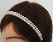 Double Pearl Bridal Headband in White or Ivory -- Aspen
