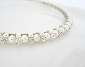 Swarovski Pearl Bridal Headband in White or Ivory---Morning Mist