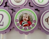 photo cupcake toppers--personalized monkey birthday--set of 24--printable also available