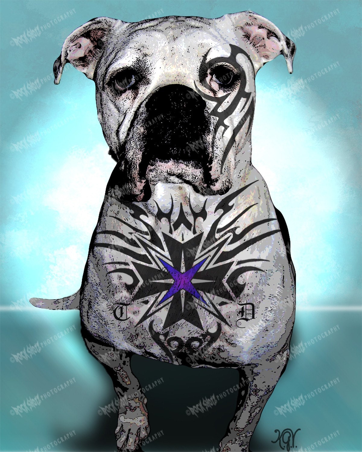 American BullDog 11X14 Tough Dog Art Print by DigitalDeviations