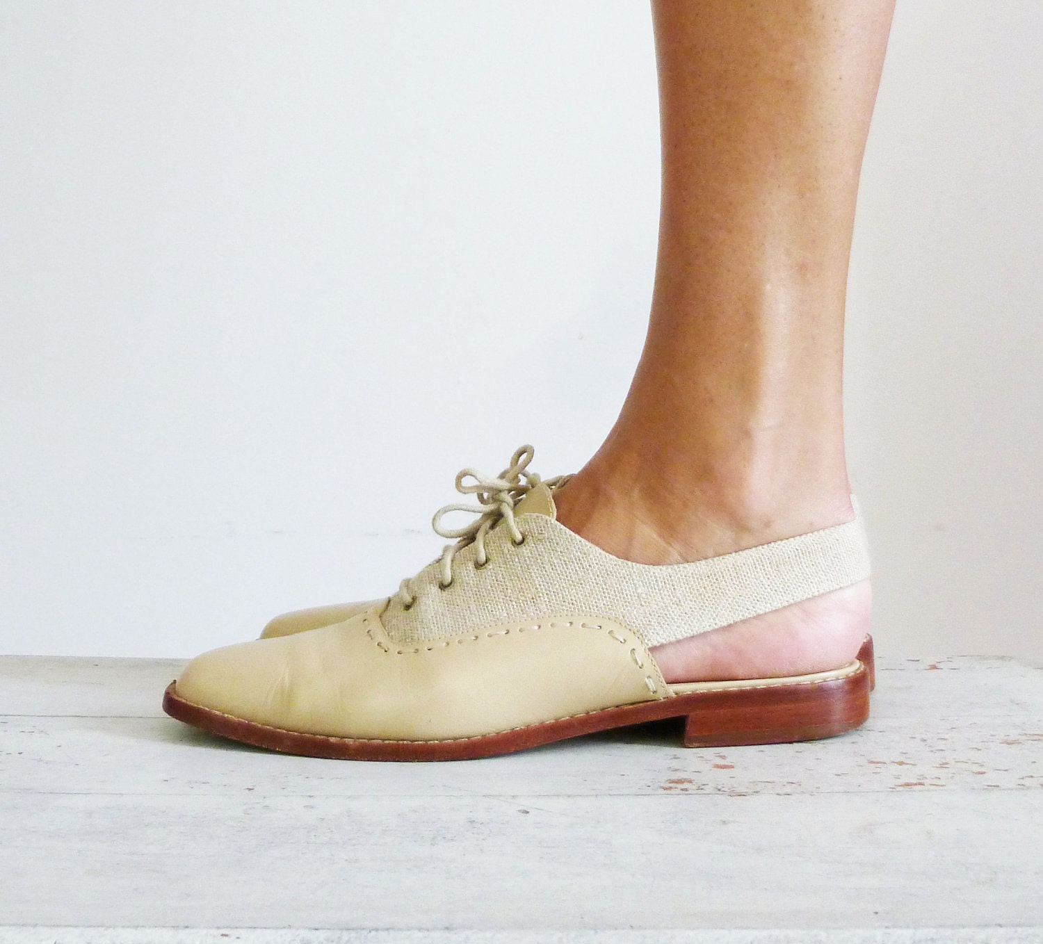 Vintage 1980s Oxfords / Slingback Linen
